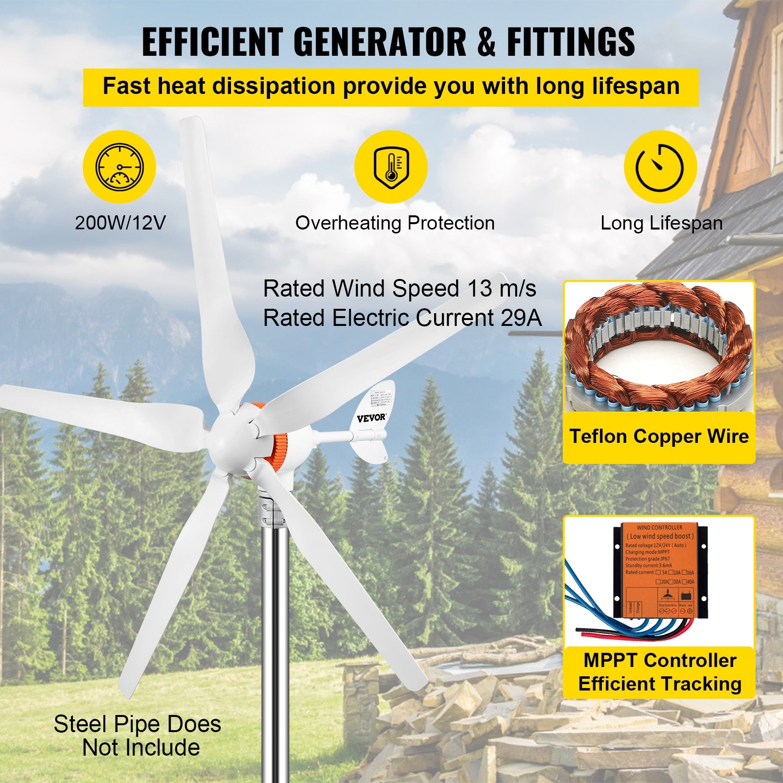 Outdoor VEVOR Wind Turbine Generator 300W 400W 500W - shinyly.shop
