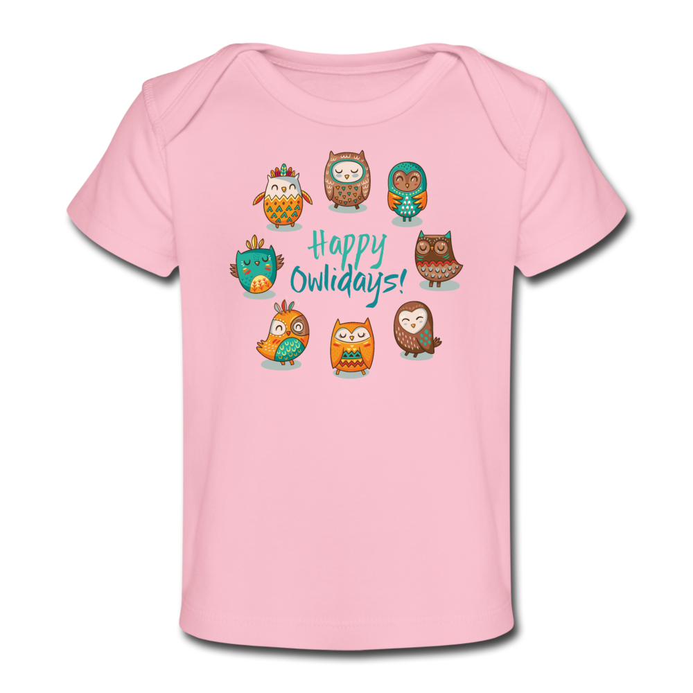 Organic Baby T-Shirt I Happy Owlidays - Hellrosa