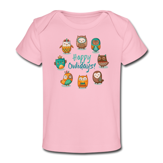 Organic Baby T-Shirt I Happy Owlidays - Hellrosa