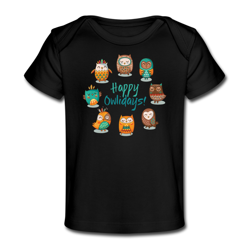 Organic Baby T-Shirt I Happy Owlidays - Schwarz