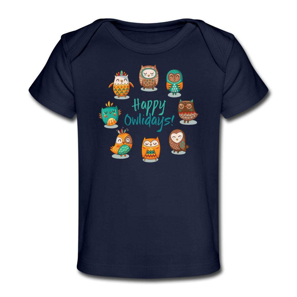 Organic Baby T-Shirt I Happy Owlidays - Dunkelnavy